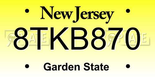8TKB870 New Jersey License Plate