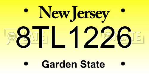 8TL1226 New Jersey License Plate