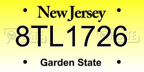 8TL1726 New Jersey License Plate