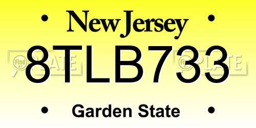 8TLB733 New Jersey License Plate