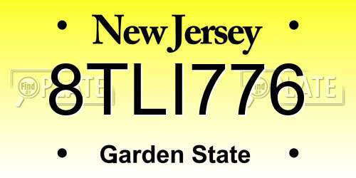 8TLI776 New Jersey License Plate