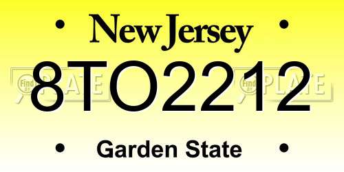 8TO2212 New Jersey License Plate