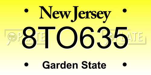8TO635 New Jersey License Plate