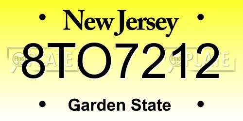 8TO7212 New Jersey License Plate