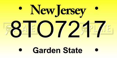 8TO7217 New Jersey License Plate