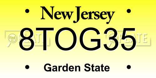 8TOG35 New Jersey License Plate