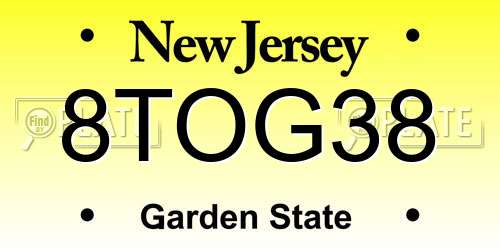 8TOG38 New Jersey License Plate