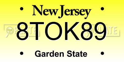8TOK89 New Jersey License Plate