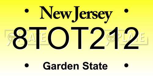 8TOT212 New Jersey License Plate