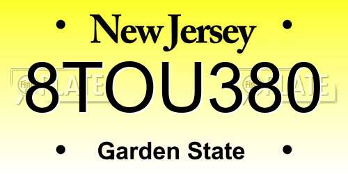 8TOU380 New Jersey License Plate