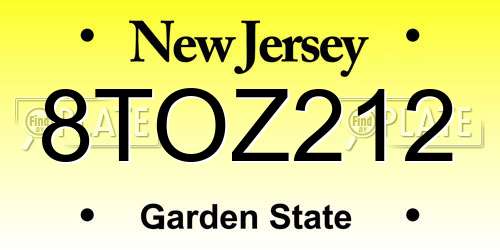 8TOZ212 New Jersey License Plate