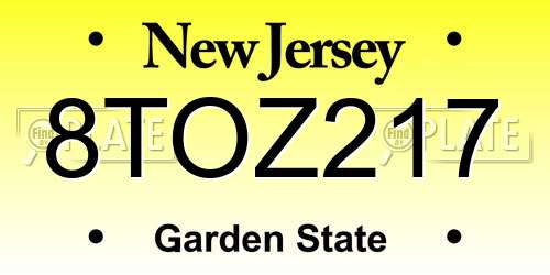 8TOZ217 New Jersey License Plate
