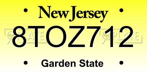 8TOZ712 New Jersey License Plate