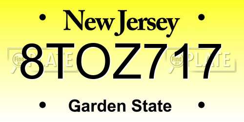 8TOZ717 New Jersey License Plate