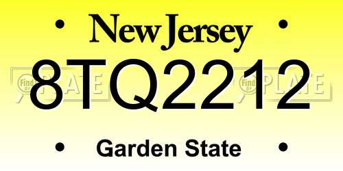 8TQ2212 New Jersey License Plate
