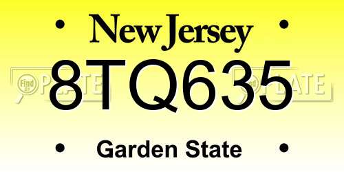 8TQ635 New Jersey License Plate