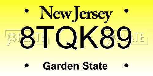 8TQK89 New Jersey License Plate