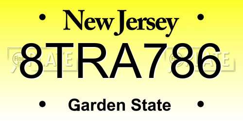 8TRA786 New Jersey License Plate