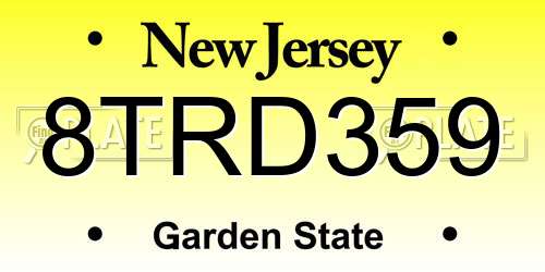8TRD359 New Jersey License Plate