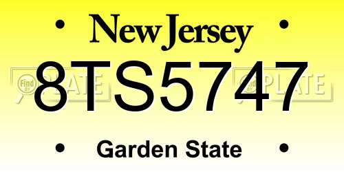 8TS5747 New Jersey License Plate