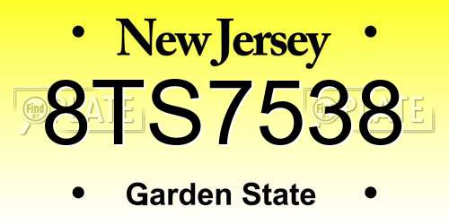 8TS7538 New Jersey License Plate