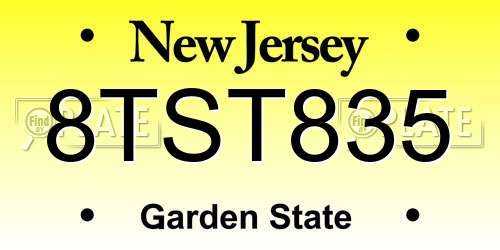 8TST835 New Jersey License Plate