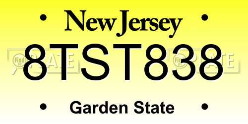 8TST838 New Jersey License Plate