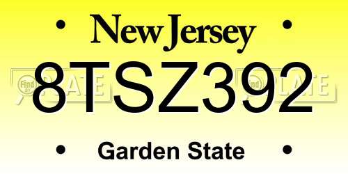 8TSZ392 New Jersey License Plate