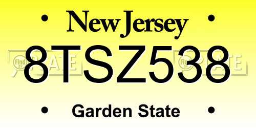 8TSZ538 New Jersey License Plate