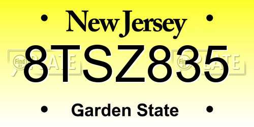 8TSZ835 New Jersey License Plate