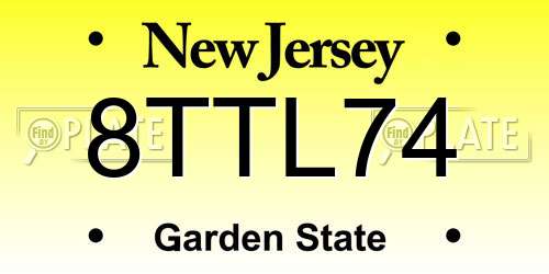 8TTL74 New Jersey License Plate