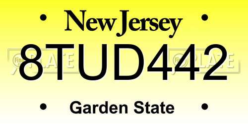8TUD442 New Jersey License Plate