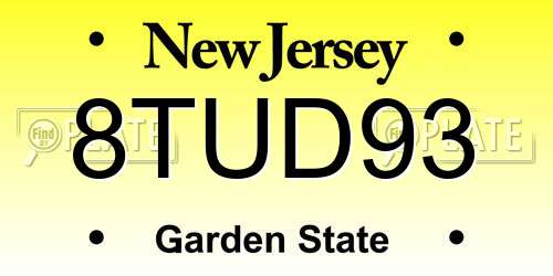 8TUD93 New Jersey License Plate
