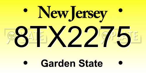 8TX2275 New Jersey License Plate