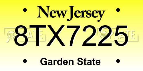 8TX7225 New Jersey License Plate