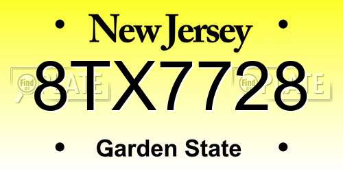 8TX7728 New Jersey License Plate