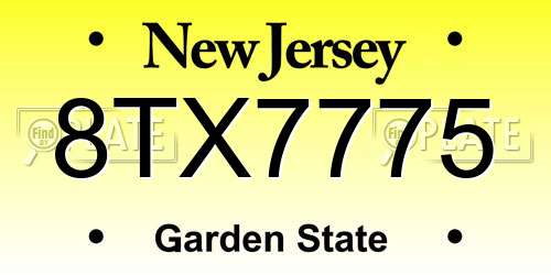 8TX7775 New Jersey License Plate