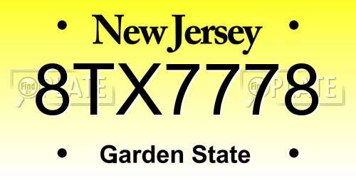 8TX7778 New Jersey License Plate