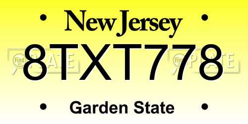 8TXT778 New Jersey License Plate