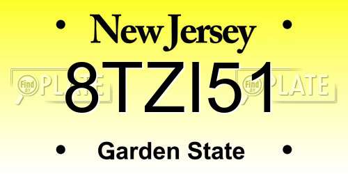 8TZI51 New Jersey License Plate