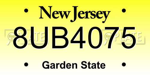 8UB4075 New Jersey License Plate