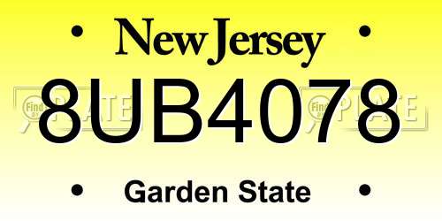 8UB4078 New Jersey License Plate