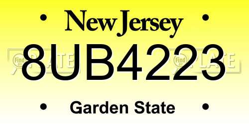 8UB4223 New Jersey License Plate