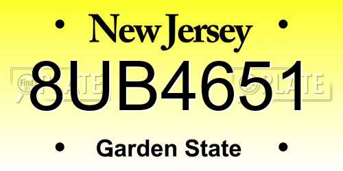 8UB4651 New Jersey License Plate