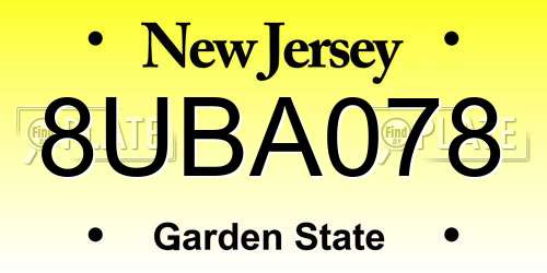 8UBA078 New Jersey License Plate