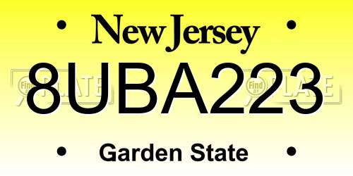 8UBA223 New Jersey License Plate
