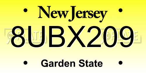 8UBX209 New Jersey License Plate