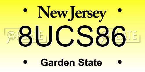 8UCS86 New Jersey License Plate