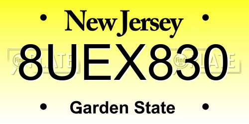 8UEX830 New Jersey License Plate
