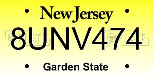 8UNV474 New Jersey License Plate